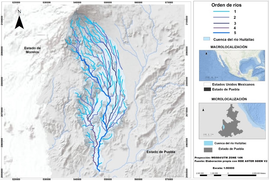 Magnitud de orden HortonStrahler cuenca del río Huitzilac