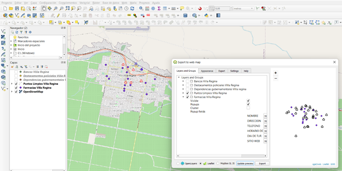 Interfaz de plugin para la visualización de la IG generada en entorno QGIS. 