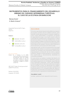 Instrumentos para el financiamiento del desarrollo urbano de ciudades intermedias turísticas: el caso de la ecotasa en Bariloche. Análisis de la Ecotasa de Bariloche