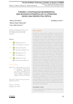 Turismo y hospitalidad regenerativa: una revisión sistemática de la literatura desde una perspectiva crítica