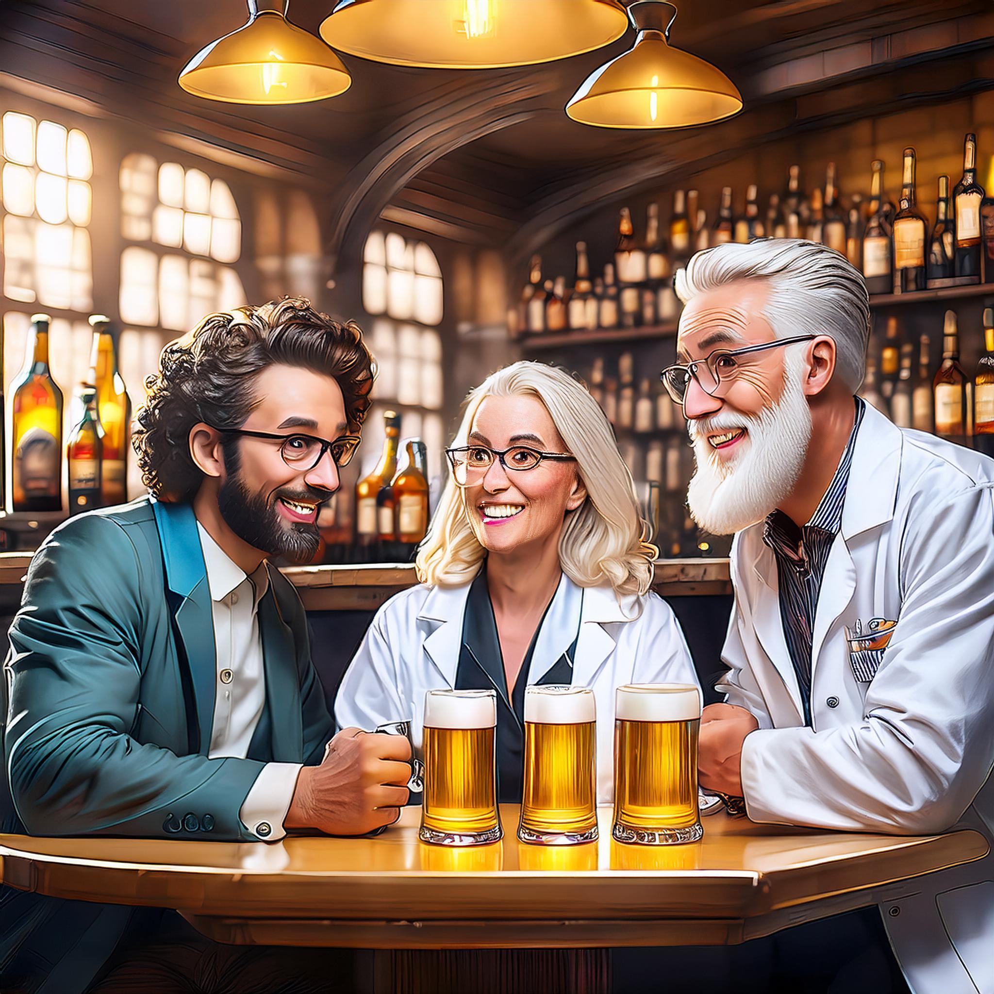 Imagen generada con Inteligencia Artificial. Tres personas bebiendo cerveza en un bar