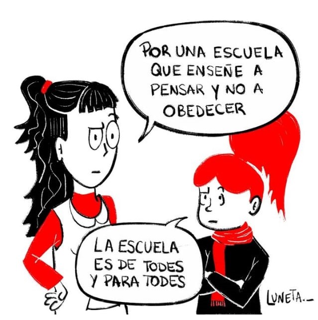 Imagen de la artista plástica Lucia Benjamín (Luneta) con motivo de la regulación en CABA sobre el uso del lenguaje inlcusivo.